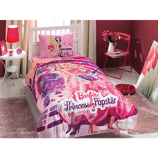 Детское постельное белье 1,5 сп. TAC, Barbie Princess Popstar Детское постельное белье 1,5 сп. TAC, Barbie Princess PopstarДетское постельное бельё<br>Характеристики товара: <br><br>• комплектация: пододеяльник (160х220см), наволочка (50х70см), простынь (180х200см);<br>• материал: ранфорс (100% хлопок);<br>• цвет: розовый, фиолетовый;<br>• страна бренда: Турция;<br>• страна производитель: Турция.<br><br>Это постельное бельё от турецкого бренда TAC (ТАЧ) отлично подойдёт маленькой девочке, мечтающей о собственном мире Барби. Несмотря на плотность ткани, она состоит из мельчайших волокон, что придаёт мягкость и воздушность изделию. Все материалы, которые входят в состав этого комплекта, гипоаллергенны и не вызывают неприятных ощущений. <br><br>Постельное бельё не боится воды, так как пропускает через себя около 20% влаги и выводит наружу, поэтому её очень легко сушить. Благодаря специальному составу материал не электризуется и способствует улучшению сна ребёнка. <br><br>Такой комплект очень устойчив к частым стиркам, его рекомендуется стирать обычным детским мылом без отдушек. Температурный баланс тела ребенка всегда поддерживается, а значит беспокоиться не о чем.<br> <br>Волшебный мир Барби будет всегда создавать уют и радовать ребенка.<br><br>Постельное бельё Barbie Princess Popstar (Барби Пинцесс Попстар) можно купить в нашем интернет-магазине.<br><br>Ширина мм: 350<br>Глубина мм: 150<br>Высота мм: 150<br>Вес г: 1300<br>Возраст от месяцев: 36<br>Возраст до месяцев: 144<br>Пол: Женский<br>Возраст: Детский<br>SKU: 6849294