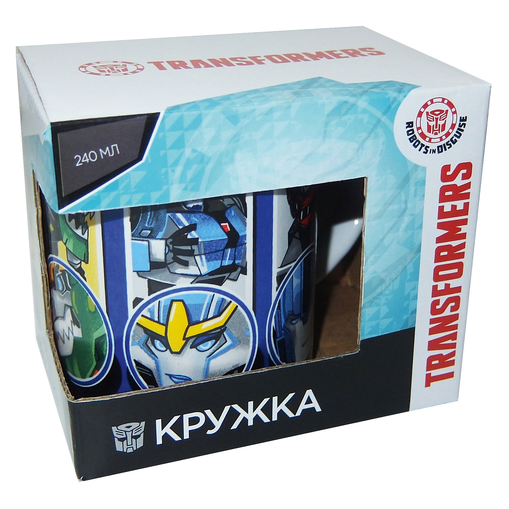 Кружка Transformers Роботы под прикрытием в подарочной упаковке, 240 мл, Кружка Transformers Роботы под прикрытием в подарочной упаковке, 240 мл,Посуда<br>Характеристики:<br><br>• Материал: керамика<br>• Тематика рисунка: Трансформеры<br>• Можно использовать для горячих и холодных напитков<br>• Упаковка: подарочная картонная коробка<br>• Объем: 240 мл<br>• Вес: 280 г<br>• Размеры (Д*Ш*В): 12*8,2*9,5 см<br>• Особенности ухода: можно мыть в посудомоечной машине<br><br>Кружка Transformers Роботы под прикрытием в подарочной упаковке, 240 мл выполнена в стильном дизайне: на синий корпус нанесено изображение героев популярного мультсериала Трансформеры. Изображение детально отражает облик экранного прототипа, устойчиво к появлению царапин, не выцветает при частом мытье. <br><br>Кружку Transformers Роботы под прикрытием в подарочной упаковке, 240 мл можно купить в нашем интернет-магазине.<br><br>Ширина мм: 120<br>Глубина мм: 82<br>Высота мм: 95<br>Вес г: 280<br>Возраст от месяцев: 36<br>Возраст до месяцев: 1188<br>Пол: Мужской<br>Возраст: Детский<br>SKU: 6849972
