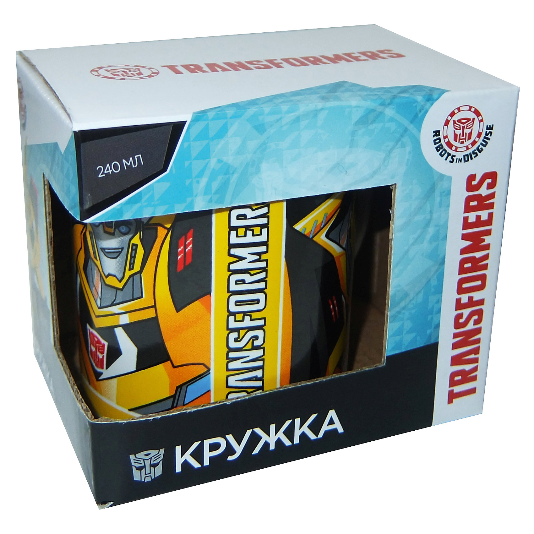 Кружка Transformers Роботы под прикрытием в подарочной упаковке, 240 мл. Кружка Transformers Роботы под прикрытием в подарочной упаковке, 240 мл.Посуда<br>Характеристики:<br><br>• Материал: керамика<br>• Тематика рисунка: Трансформеры<br>• Можно использовать для горячих и холодных напитков<br>• Упаковка: подарочная картонная коробка<br>• Объем: 240 мл<br>• Вес: 280 г<br>• Размеры (Д*Ш*В): 12*8,2*9,5 см<br>• Особенности ухода: можно мыть в посудомоечной машине<br><br>Кружка Transformers Роботы под прикрытием в подарочной упаковке, 240 мл выполнена в стильном дизайне: на белый корпус нанесено изображение героев популярного мультсериала Трансформеры. Изображение детально отражает облик экранного прототипа, устойчиво к появлению царапин, не выцветает при частом мытье. <br><br>Кружку Transformers Роботы под прикрытием в подарочной упаковке, 240 мл можно купить в нашем интернет-магазине.<br><br>Ширина мм: 120<br>Глубина мм: 82<br>Высота мм: 95<br>Вес г: 280<br>Возраст от месяцев: 36<br>Возраст до месяцев: 1188<br>Пол: Мужской<br>Возраст: Детский<br>SKU: 6849974