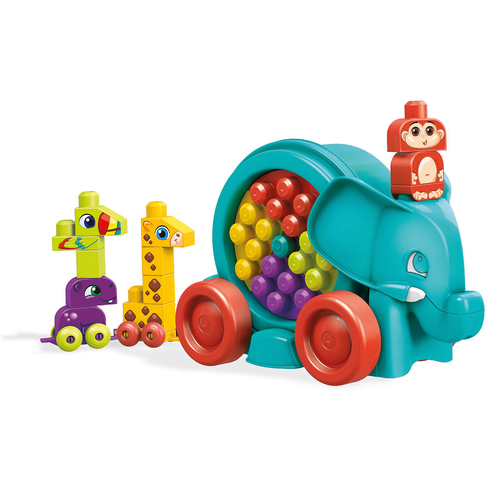 Конструктор MEGA BLOKS Неуклюжий слон Конструктор MEGA BLOKS Неуклюжий слонПластмассовые конструкторы<br>Характеристики товара:<br><br>• возраст от 1 года;<br>• материал: пластик;<br>• размер упаковки 29X40,5X20,5 см;<br>• вес упаковки 430 гр.;<br>• страна бренда: США<br>• страна производитель: Китай.<br><br>Толкай слона вперед, и внутри большого барабана будут крутиться разноцветные кубики. Выбирай набор ярких или нежных цветов. Открой барабан и используй крышку, чтобы собрать на ней бегемота, обезьянку, тукана и жирафа, подбирая для каждого животного правильный цвет. <br><br>Поставь всех животных за слоном и соедини их друг с другом: получится парад животных на колесиках! Когда парад закончен, можно быстро и легко собрать все игрушки обратно в барабан!<br><br>Слона на колесах с крутящимся барабаном, наполненным кубиками можно купить в нашем интернет-магазине.<br><br>Ширина мм: 405<br>Глубина мм: 205<br>Высота мм: 290<br>Вес г: 1496<br>Возраст от месяцев: 12<br>Возраст до месяцев: 36<br>Пол: Унисекс<br>Возраст: Детский<br>SKU: 6851507