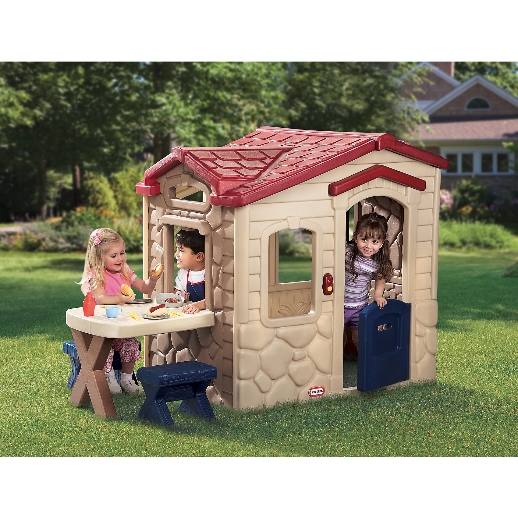 Игровой домик Пикник, Little Tikes Игровой домик Пикник, Little TikesДомики и мебель<br>У домика есть столик для пикника, угощения можно подавать прямо через расположенное над ним окошко, в комплекте 2 стульчика, посуда, аксессуары, имитирующие еду. У домика есть дверной звонок с 6-ю различными мелодиями <br>(батарейки не входят в комплект). Для детей 2-5 лет. Размеры домика в собранном виде: 186 х 94 х 121 см (д, ш, в). Размеры упаковки: 113 х 40 х 122 см. Вес упаковки: 35,85 кг. Объем упаковки: 0,56м3.<br><br>Ширина мм: 410<br>Глубина мм: 1150<br>Высота мм: 1200<br>Вес г: 33000<br>Возраст от месяцев: 24<br>Возраст до месяцев: 60<br>Пол: Унисекс<br>Возраст: Детский<br>SKU: 6853716