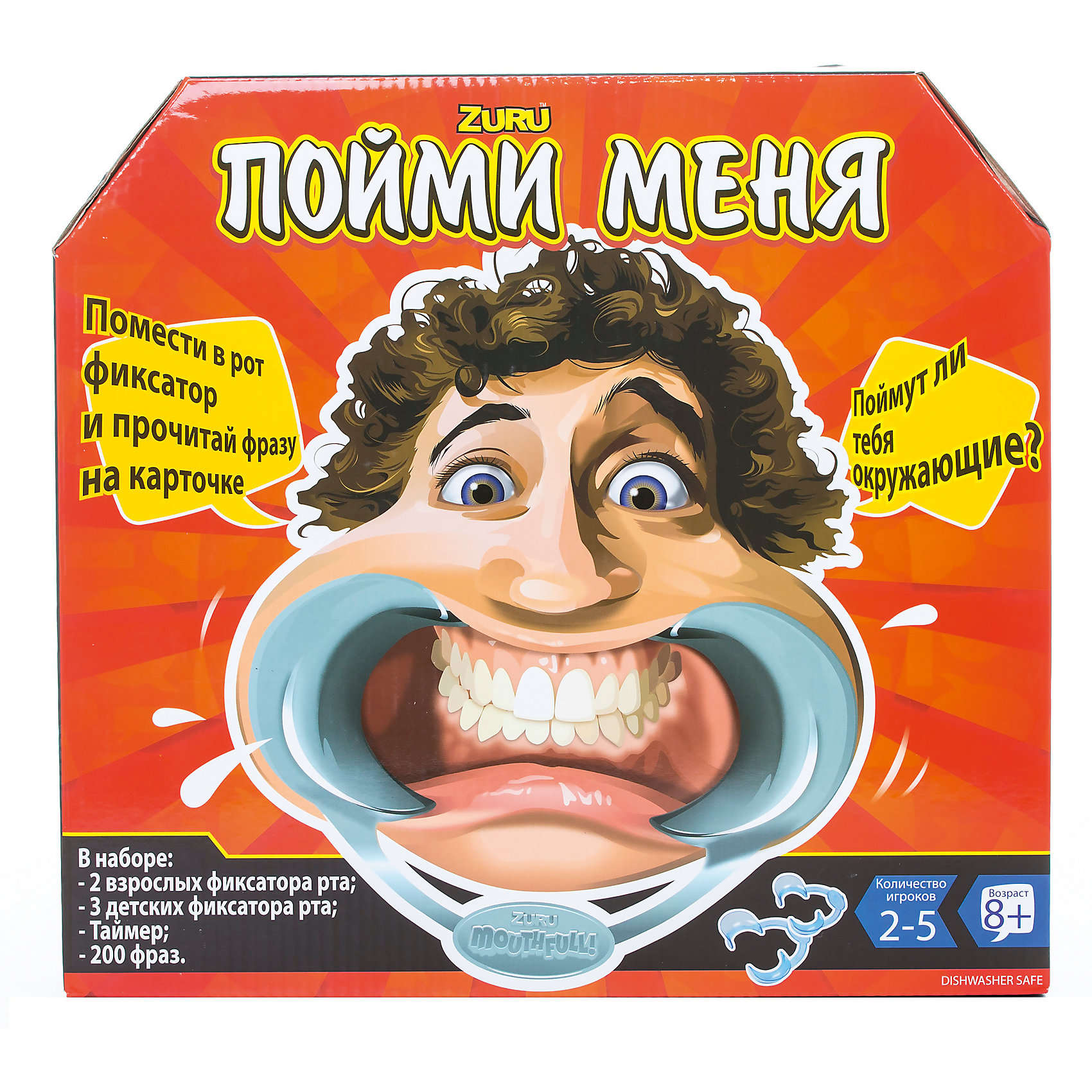 Игра Пойми меня, ZURU Игра Пойми меня, ZURUИгры для развлечений<br>Характеристики товара:<br><br>• возраст: от 8 лет;<br>• материал: пластик, картон;<br>• в комплекте: 2 взрослых фиксатора рта, 3 детских фиксатора рта, 200 карточек, таймер;<br>• количество игроков: 2-5 человек;<br>• размер упаковки: 31х28х6 см;<br>• вес упаковки: 395 гр.;<br>• страна производитель: Китай.<br><br>Игра «Пойми меня» Zuru позволит весело провести время, повеселиться в компании друзей. Один участник вставляет фиксатор рта, берет карточку и должен прочитать на ней фразу. Только сделать это не так-то просто, ведь фиксатор мешает разборчиво произносить слова. <br><br>Остальные игроки должны как можно быстрее понять, что же сказал участник. Время на отгадывание ограничено таймером. Если игроки справляются за отведенное время, то забирают карточку себе. <br><br>Игру «Пойми меня» Zuru можно приобрести в нашем интернет-магазине.<br><br>Ширина мм: 310<br>Глубина мм: 60<br>Высота мм: 280<br>Вес г: 449<br>Возраст от месяцев: 60<br>Возраст до месяцев: 2147483647<br>Пол: Унисекс<br>Возраст: Детский<br>SKU: 6873817