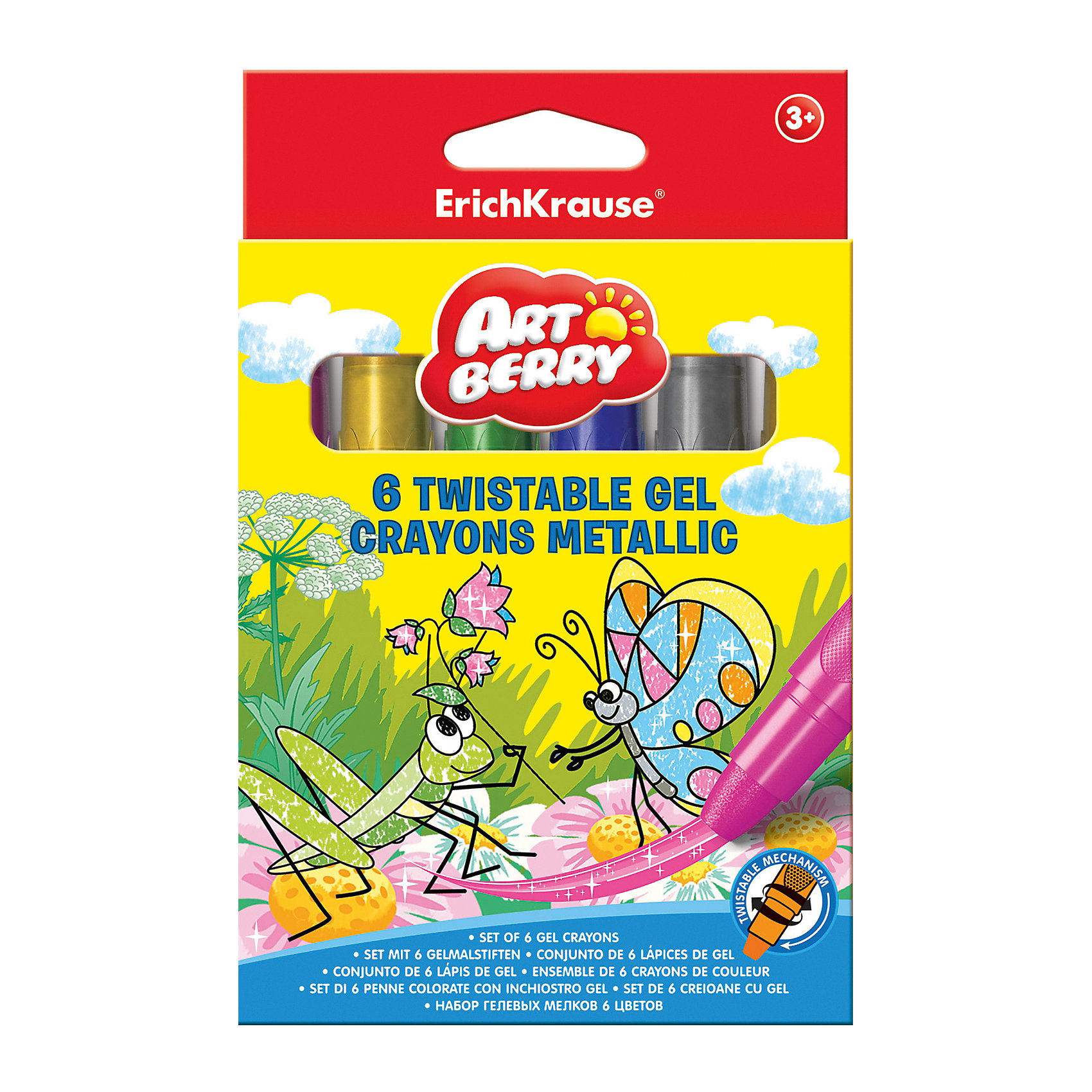 Erich Krause Гелевые мелки ArtBerry Twistable Metallic 6 цветов Erich Krause Гелевые мелки ArtBerry Twistable Metallic 6 цветовРисование<br>мягкие мелки на гелевой основе, круглый пластик. корпус дл. 130мм, с выкручив. мех-мом. Рисунок размывается кистью.<br><br>Ширина мм: 120<br>Глубина мм: 100<br>Высота мм: 20<br>Вес г: 147<br>Возраст от месяцев: 36<br>Возраст до месяцев: 72<br>Пол: Унисекс<br>Возраст: Детский<br>SKU: 6878849