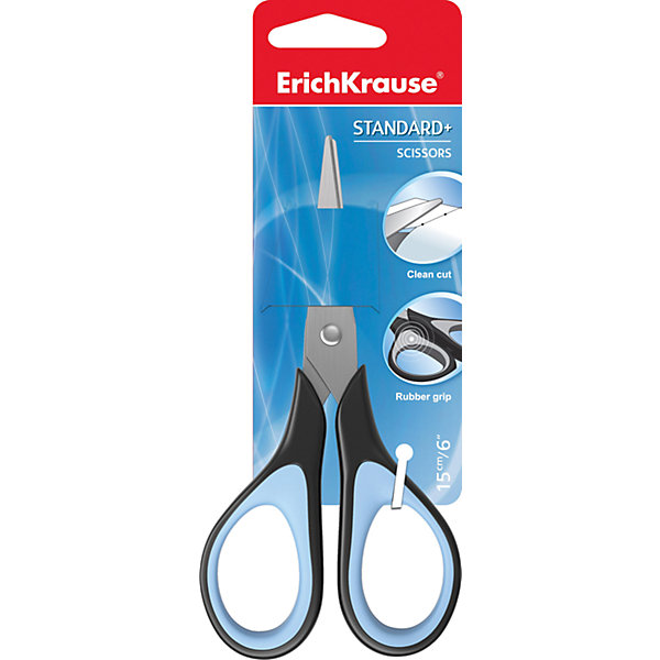 Erich Krause Ножницы Standard+ 15 см Erich Krause Ножницы Standard+ 15 смШкольные аксессуары<br>Характеристики товара:<br><br>• размер: 15 см;<br>• цвет: черный, синий;<br>• материал: нержавеющая сталь, пластик, резина;<br>• размер упаковки: 1,5х7х20 см;<br>• вес: 51 грамм.<br><br>Ножницы Standart помогут легко и быстро разрезать бумагу, картон и другие материалы. Лезвия изготовлены из нержавеющей стали, а ручки - из пластика. Ручки ножниц имеют симметричную форму и дополнены резиновыми вставками для удобства использования.<br><br>Erich Krause (Эрих Краузе) Ножницы Standard+ 15 см можно купить в нашем интернет-магазине.<br><br>Ширина мм: 200<br>Глубина мм: 70<br>Высота мм: 15<br>Вес г: 50<br>Возраст от месяцев: 84<br>Возраст до месяцев: 2147483647<br>Пол: Унисекс<br>Возраст: Детский<br>SKU: 6878852