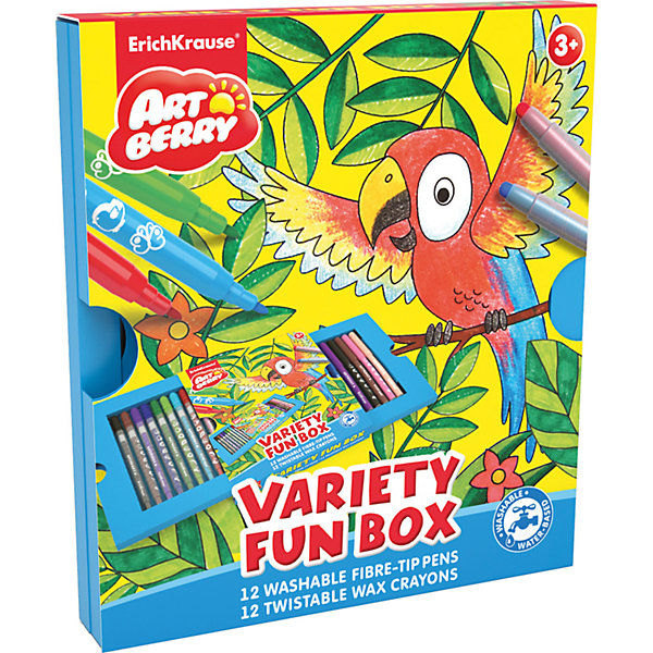 Erich Krause Набор для творчества Variety Fun box Artberry (12 фломастеров + 12 восковых мелков Twist) Erich Krause Набор для творчества Variety Fun box Artberry (12 фломастеров + 12 восковых мелков Twist)Наборы для раскрашивания<br>Характеристики товара:<br><br>• в комплекте: 12 фломастеров, 12 восковых мелков;<br>• размер упаковки: 1,5х18х21 см;<br>• вес: 325 грамм;<br>• возраст: от 3 лет.<br><br>Набор Variety Fun box ArtBerry содержит самые необходимые предметы для маленького художника: 12 фломастеров и 12 восковых мелков. Мелки находятся в пластиковом корпусе с выдвижным механизмом. Они мягко рисуют, не требуют заточки и не пачкают руки.<br><br>Фломастеры изготовлены на водной основе. Если ребенок случайно испачкает руки, след от фломастеров легко смывается водой. Мелки и фломастеры Erich Krause отличаются яркими оттенками и насыщенностью цвета.<br><br>Erich Krause (Эрих Краузе) Набор для творчества Variety Fun box ArtBerry (12 фломастеров + 12 восковых мелков Twist) можно купить в нашем интернет-магазине.<br><br>Ширина мм: 210<br>Глубина мм: 70<br>Высота мм: 15<br>Вес г: 325<br>Возраст от месяцев: 36<br>Возраст до месяцев: 72<br>Пол: Унисекс<br>Возраст: Детский<br>SKU: 6878863