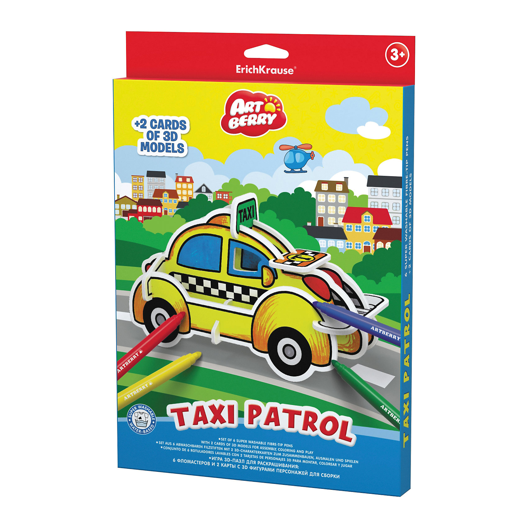Erich Krause Игровой 3D пазл для раскрашивания Artberry Taxi Patrol (6 фломастеров+2 карты с фигурами для сборки) Erich Krause Игровой 3D пазл для раскрашивания Artberry Taxi Patrol (6 фломастеров+2 карты с фигурами для сборки)Рисование<br><br><br>Ширина мм: 310<br>Глубина мм: 210<br>Высота мм: 20<br>Вес г: 242<br>Возраст от месяцев: 36<br>Возраст до месяцев: 72<br>Пол: Унисекс<br>Возраст: Детский<br>SKU: 6878871