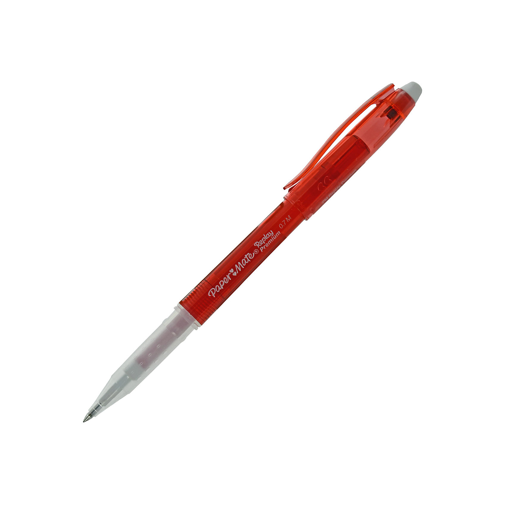 Ручка гелевая Paper mate Replay Premium со стираемыми чернилами, красная Ручка гелевая Paper mate Replay Premium со стираемыми чернилами, краснаяПисьменные принадлежности<br>Характеристики товара:<br><br>• стираемые чернила;<br>• ребристая зона захвата; <br>• цвет чернил: красный;<br>• материал: пластик, металл;<br>• пишущий узел: 0,7 мм;<br>• толщина линии: 0,5 мм;<br>• размер упаковки: 1х1х14 см;<br>• вес: 10 грамм;<br>• возраст: от 3 лет.<br><br>Гелевая ручка Replay Premium позволяет быстро исправить ошибки и опечатки. Красные гелевые чернила легко стираются ластиком, расположенным в верхней части ручки. При исправлении ошибок ластик не оставляет грязи и клякс.<br><br>Зона захвата имеет рельефную поверхность, препятствующую скольжению ручки в руке. Стержень можно заменить в случае необходимости. Толщина линии - 0,5 мм.<br><br>PAPER MATE (Пэйпер Мэйт) Ручку с гелевыми стираемыми чернилами REPLAY PREMIUM можно купить в нашем интернет-магазине.<br><br>Ширина мм: 140<br>Глубина мм: 10<br>Высота мм: 10<br>Вес г: 10<br>Возраст от месяцев: 36<br>Возраст до месяцев: 2147483647<br>Пол: Унисекс<br>Возраст: Детский<br>SKU: 6884856