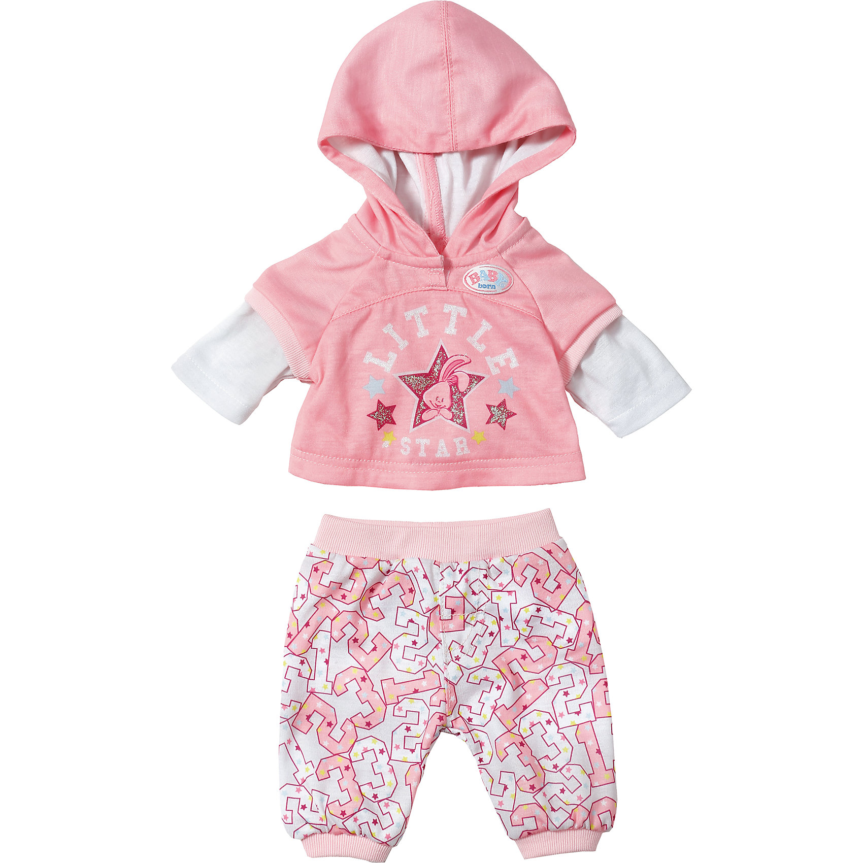 Одежда для спорта Little Star, BABY born Одежда для спорта Little Star, BABY bornКукольная одежда и аксессуары<br>Спортивный костюмчик в симпатичных девчачьих тонах.<br><br>Ширина мм: 120<br>Глубина мм: 340<br>Высота мм: 220<br>Вес г: 133<br>Возраст от месяцев: 36<br>Возраст до месяцев: 2147483647<br>Пол: Женский<br>Возраст: Детский<br>SKU: 6886628