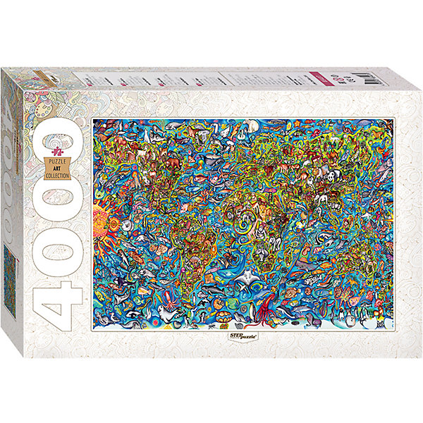 Пазл, 4000 деталей, Карта мира, Step Puzzle Пазл, 4000 деталей, Карта мира, Step PuzzleПазлы классические<br>Характеристики:<br><br>• количество деталей: 4000 шт.;<br>• размер упаковки: 40,0х27,0х8,5 см.;<br>• размер готовой картинки: 13,6х96.0 см.;<br>• состав: картон;<br>• вес: 2,0 кг.;<br>• для детей в возрасте: от 10 лет;<br>• страна производитель: Россия.<br><br>Пазл «Карта мира» из серии «Art Collektion» в жесткой стильной упаковке характерной для этой коллекционной серии бренда «Steppuzzle» (Степ Пазл)compani станет прекрасным дополнением для коллекции пазлов.<br><br>На ярком, красочном фоне изображен весь мир животных и растений населяющих нашу Землю. Пазл соответствует высоким стандартам, которые подтверждены сертификатами качества.<br><br>Детали пазла очень красочные и хорошо собираются, картинки одинакового цвета немного усложняют сборку. Они подойдут не только деткам, но и родителям уже знакомым с пазлами и новичкам. Склеив части пазла он превратиться красивую картину. Если разобрать, то его можно собирать снова и снова.<br><br>Играя с пазлами дети развивают не только память, внимательность, логическое и пространственное мышление, моторику рук, усидчивость, терпение, но просто весело и с пользой проведут время.<br><br>Пазл «Карта мира» серии «Art Collektion» от компании «Steppuzzle» (Степ Пазл)company можно приобрести в нашем интернет-магазине.<br><br>Ширина мм: 400<br>Глубина мм: 270<br>Высота мм: 85<br>Вес г: 2000<br>Возраст от месяцев: 120<br>Возраст до месяцев: 2147483647<br>Пол: Унисекс<br>Возраст: Детский<br>SKU: 6894222