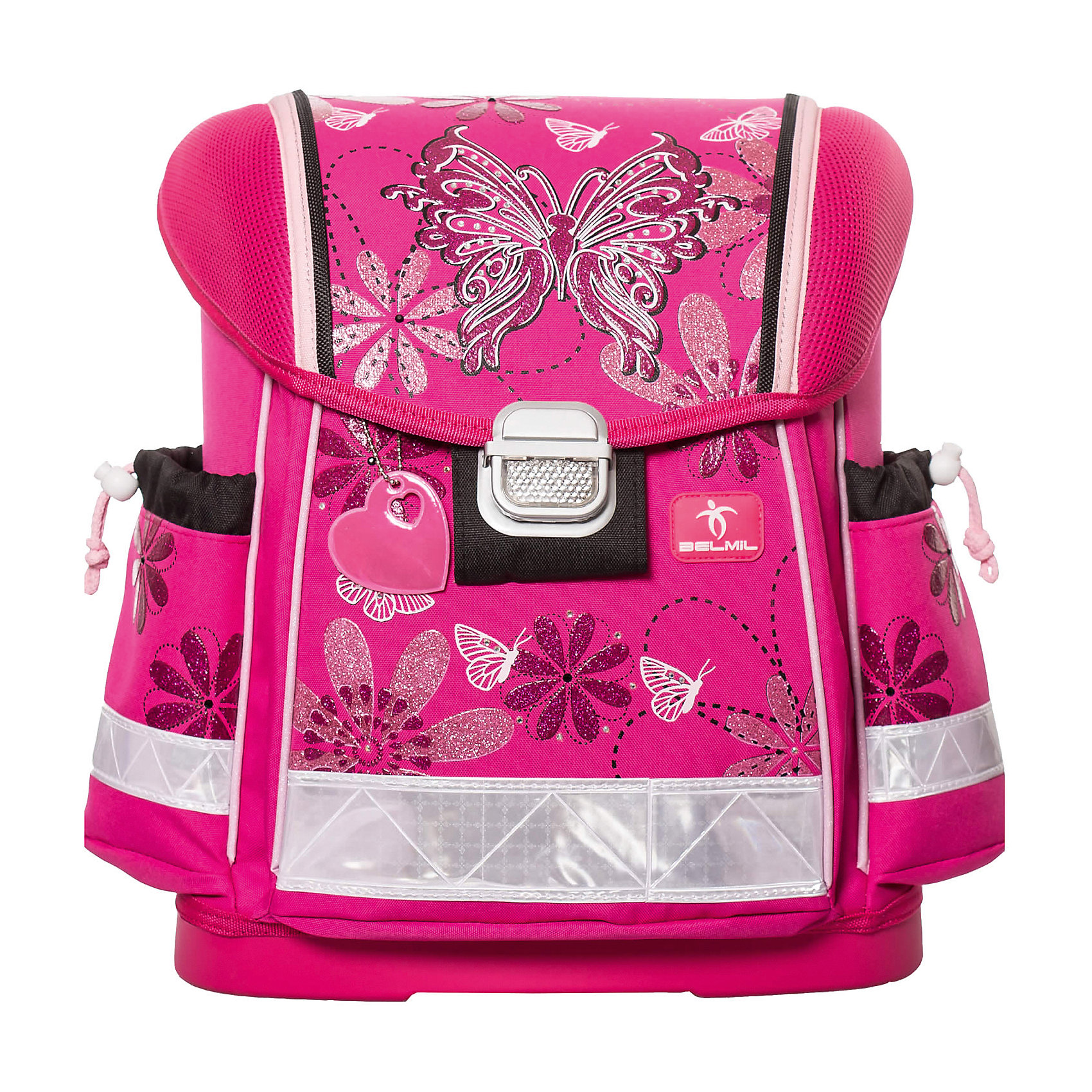 Ранец Belmil Classy Amazing без наполнения Ранец Belmil Classy Amazing без наполненияРанцы<br>Вес: 880 г.<br>Размер: 36х32х19см<br>Состав: пенал , мешок для обуви/нет<br>Наличие светоотражающих элементов: да<br>Материал: полиуретан<br>Объем: 18л<br>Спина: жесткая<br>Наличие дополнительных карманов внутри: да<br>Дно выбрать: (пластиковое/жесткое)<br>Количество отделений внутри:2<br>Боковые карманы: есть/утягивающая застежка<br>Замок: защелка<br>Вмещает А4: да<br>Подойдет для возраста какого 6-10 лет для роста 116-146.<br>Школьный ранец Classy Amazingизготовлен из высококачественного, прочного и водонепроницаемого материала. Имеет жесткую конструкцию и укреплен дополнительными швами со всех краев, дно выполнено из ударопрочного пластика Мягкие и регулируемые по высоте лямки с внутренней обивкой из дышащей ткани, шириной 6 см. Спинка ортопедической формы с обивкой из мягкой дышащей ткани предотвращает искривление позвоночника. Внутреннее пространство ранца разделено на отсеки, позволяющие удобно разместить необходимые принадлежности, вмещает бумагу формата А4 и ноутбук до 15. Боковые карманы на утягивающей застежке вмещают бутылку с водой объемом 0.5 л. Ранец имеет две ручки: одну для удержания ранца в руке и переноски, усиленную пластиковым каркасом и вторую для подвешивания ранца за партой. Надежный металлический замок классической формы со светоотражающим стеклом. Светоотражающие флуоресцентные полоски и специальный брелок-отражатель, расположенные по периметру ранца, сделают вашего ребенка более заметным для фар автомобилей в темное время суток Анатомический ранец Classy Amazing – идеальный выбор родителей, которые хотят обеспечить своему ребенку здоровое и счастливое детство. Эта модель рюкзака не только очень практична и вместительна, но также привлекательна. Девочке будет приятно носить с собой на занятия ярко-розовый ранец с изображением бабочки. Все вещи ребенок будет держать в порядке и аккуратно благодаря различным отсекам, карманам и отделениям, оснащенным застежками или молниями. Удобный и модный ранец для юной ученицы!<br><br>Ширина мм: 320<br>Глубина мм: 190<br>Высота мм: 360<br>Вес г: 900<br>Возраст от месяцев: 72<br>Возраст до месяцев: 2147483647<br>Пол: Женский<br>Возраст: Детский<br>SKU: 6909754