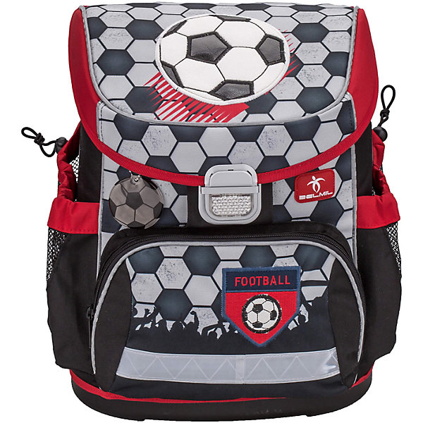 Ранец Belmil Mini-Fit Football без наполнения Ранец Belmil Mini-Fit Football без наполненияРанцы<br>Характеристики товара:<br><br>• серия: Mini-Fit<br>• начальная школа (1-4 классы);<br>• в комплекте: нагрудный ремень;<br>• светоотражающие элементы;<br>• материал: полиуретан;<br>• объем: 15л;<br>• спинка: жесткая, анатомическая;<br>• количество отделений внутри:2;<br>• боковые карманы;<br>• замок: защелка;<br>• дно: жесткое;<br>• подойдет для возраста какого 7-10 лет для роста 116-146;<br>• вес: 780 гр.;<br>• размер: 28x36x17см;<br>• страна бренда: Сербия.<br><br>Школьный ранец Mini-Fit Football изготовлен из высококачественного, прочного и водонепроницаемого материала. Внутреннее пространство ранца разделено на отсеки, позволяющие удобно разместить необходимые принадлежности, вмещает бумагу формата А4. <br><br>Боковые карманы на утягивающей застежке вмещают бутылку с водой объемом 0.5 л. Анатомическая спинка повторяет строение позвоночника ребенка и существенно снижает нагрузку. Вес равномерно распределен по всей спине. Мягкая прокладка из воздухопроницаемой ткани с сетчатой структурой и специальным рельефом надежно предотвращает запотевание спины ребенка. <br><br>Широкие и мягкие регулируемые лямки из материала с «эффектом памяти» запоминают параметры после того, как ребенок подстроит ранец под себя и при надевании ранца снова четко повторяют прежние контуры. Регулируемый по росту нагрудный фиксатор. <br><br>Металлический замок со светоотражателем. Светоотражающие элементы по периметру ранца повышают безопасность ребенка на дороге в темное время суток. <br><br>Школьный ранец Mini-Fit Football для мальчика можно купить в нашем интернет-магазине.<br><br>Ширина мм: 280<br>Глубина мм: 170<br>Высота мм: 360<br>Вес г: 840<br>Возраст от месяцев: 72<br>Возраст до месяцев: 2147483647<br>Пол: Мужской<br>Возраст: Детский<br>SKU: 6909767