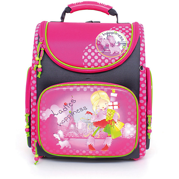 Ранец Hummingbird Ladies Hapiness + мешок для обуви Ранец Hummingbird Ladies Hapiness + мешок для обувиРанцы<br>Характеристики товара:<br><br>• в комплекте: мешок для обуви;<br>• начальная школа (1-4 классы);<br>• светоотражающие элементы;<br>• материал: полиуретан;<br>• объем: 20л;<br>• спинка: жесткая, ортопедическая;<br>• количество отделений внутри:2;<br>• боковые карманы;<br>• замок: молния;<br>• дно: жесткое;<br>• подойдет для возраста какого 7-10 лет для роста 116-146;<br>• вес: 910 гр.;<br>• размер: 28х18х38см;<br>• страна бренда:Россия;<br>• страна производства: Китай.<br><br>Ранец Ladies Hapiness сделан из светоотрожающих и непромокаемых материалов. Отлично держит форму. Полностью раскладывается при помощи вшитых молний, что позволяет ранец легко чистить как снаружи, так и внутри. Благодаря ортопедической конструкции, нагрузка на позвоночник ребенка минимальна и распределяется равномерно. <br><br>Мягкие эластичные лямки в форме майки. Ранец состоит из двух внутренних отделений: отделения с жесткими перегородками для тетрадей и учебников (они фиксируют учебники и не дают им перемещаться при движении) и отделения-органайзера. <br><br>Имеется нагрудный регулируемый поддерживающий ремень, способствующий равномерному распределению веса ранца (перенос части его веса с плеч на талию и бедра). Удобная ручка-переноска и петелька, за которую можно повесить ранец.<br><br>Hummingbird Ранец LADIES HAPPINESS розово-черный можно купить в нашем интернет-магазине.<br><br>Ширина мм: 280<br>Глубина мм: 180<br>Высота мм: 380<br>Вес г: 920<br>Возраст от месяцев: 72<br>Возраст до месяцев: 2147483647<br>Пол: Женский<br>Возраст: Детский<br>SKU: 6909782