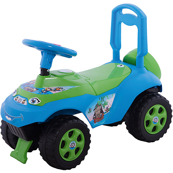 Машинка-каталка "Автошка” с музыкальным рулем, голубо-зеленая, Doloni