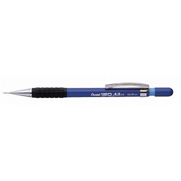 Карандаш автоматический PENTEL120 A3, синий корпус 0,7мм Pentel Карандаш автоматический PENTEL120 A3, синий корпус 0,7мм PentelПисьменные принадлежности<br>Характеристики:<br><br>• возраст: от 6 лет<br>• в комплекте с карандашом поставляются 2 грифеля<br>• длина карандаша: 14 см.<br>• цвет корпуса: синий<br>• материал корпуса: пластик<br>• толщина грифеля: 0,7 мм.<br>• твердость грифеля: НВ<br><br>Автоматический карандаш «Pentel 120 A3» создан для профессиональных работ. Его сбалансированный стильный корпус выполнен из прочного пластика, дополнен металлическим наконечником и клипом.<br><br>Благодаря рифленой зоне захвата, изготовленной из каучука, карандаш не скользит в руке, обеспечивая уверенное письмо, рисование, а также выполнение графических или чертежных работ любой сложности.<br><br>Под колпачком имеется мягкий сменный ластик, с помощью которого можно мгновенно исправить любые помарки или неточности.<br><br>Карандаш автоматический PENTEL120 A3, синий корпус 0,7мм Pentel (Пентел) можно купить в нашем интернет-магазине.<br><br>Ширина мм: 10<br>Глубина мм: 10<br>Высота мм: 150<br>Вес г: 6<br>Возраст от месяцев: 72<br>Возраст до месяцев: 2147483647<br>Пол: Унисекс<br>Возраст: Детский<br>SKU: 7010439