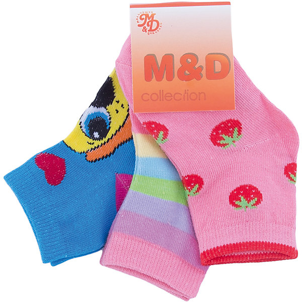 Носки M&D для девочки Носки M&D для девочкиНоски<br>Характеристики товара:<br><br>• цвет: розовый<br>• комплектация: 3 пары<br>• состав: 85% хлопок, 12% полиэстер, 3% эластан<br>• сезон: круглый год<br>• страна бренда: Россия<br>• страна производства: Россия<br><br>Удобные носки для девочки декорированы оригинальным принтом. Носки M&D для девочки легко надеваются благодаря эластичному трикотажу. Детские носки симпатично смотрятся и комфортно сидят на ноге. <br><br>Носки M&D для девочки можно купить в нашем интернет-магазине.<br><br>Ширина мм: 87<br>Глубина мм: 10<br>Высота мм: 105<br>Вес г: 115<br>Цвет: разноцветный<br>Возраст от месяцев: 12<br>Возраст до месяцев: 36<br>Пол: Женский<br>Возраст: Детский<br>Размер: 35<br>SKU: 7012697