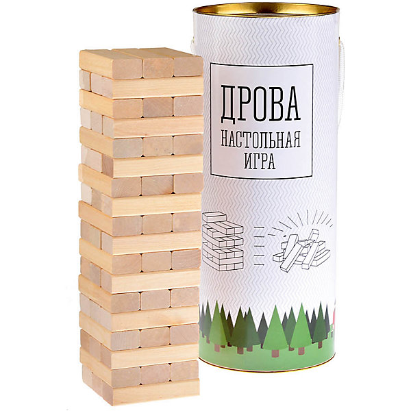Настольная игра Дрова, Магеллан Настольная игра Дрова, МагелланНастольные игры для всей семьи<br>Характеристики:<br><br>• возраст: от 6 лет<br>• комплектация: 54 деревянных брусков<br>• количество игроков: от 1 человека<br>• время игры: 5-10 минут<br>• упаковка: тубус<br>• размер упаковки: 30х13х13 см.<br>• вес: 1,1 кг.<br><br>Настольная игра «Дрова» - это копия популярной игры «Дженга», придуманной ещё в семидесятых годах. Суть игры в следующем: построить башню из всех брусков, которую затем нужно потихоньку разобрать, но не развалить.<br><br>Башня строится из 18 этажей по 3 бруска на каждом. В каждом этаже бруски кладутся перекрёстно. Затем игроки по очереди одной рукой достают один брусок из любого этажа башни кроме двух верхних. Можно вытащенные бруски откладывать в сторону, но интереснее класть их на башню сверху, достраивая этажи. Проиграет тот, кто так неудачно вынет брусок, и вся башня шумно грохнется на стол.<br><br>Игра будет интересна как детям, так и взрослым, и подойдет для любой кампании. Она учит внимательности и ловкости.<br><br>Настольную игру Дрова, Магеллан можно купить в нашем интернет-магазине.<br><br>Ширина мм: 300<br>Глубина мм: 130<br>Высота мм: 130<br>Вес г: 1100<br>Возраст от месяцев: 72<br>Возраст до месяцев: 2147483647<br>Пол: Унисекс<br>Возраст: Детский<br>SKU: 7036623