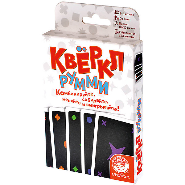 Настольная игра Квёркл румми, Магеллан Настольная игра Квёркл румми, МагелланСтратегические настольные игры<br>Характеристики:<br><br>• возраст: от 8 лет<br>• комплектация: 108 карт с фигурами разных цветов (каждая карта повторяется по 3 раза); правила игры с иллюстрациями-примерами.<br>• материал: картон<br>• количество игроков: от 2 до 4 человек<br>• время игры: 10-20 минут<br>• упаковка: картонная коробка<br>• размер упаковки: 16х11х3 см.<br>• вес: 195 гр.<br><br>Настольная игра «Квёркл румми» - это веселая карточная игра для всей семьи.<br><br>Правила достаточно просты - как и в классической игре «Румми», в этой нужно составить наборы из карт, которые будут скомбинированы по формам и цветам изображенных на них фигур. Например, квадраты разного цвета — это набор. Красные фигуры — тоже набор. Игроки по очереди выкладывают свои карты на стол, собирая наборы. Каждый игрок может добавлять карты из чужого набора, но квёркл засчитывается только тому игроку, который закончил набор из 6 карт.<br><br>Игра «Квёркл Румми» учит системному мышлению и развивает интеллект.<br><br>Настольную игру Квёркл румми, Магеллан можно купить в нашем интернет-магазине.<br><br>Ширина мм: 160<br>Глубина мм: 110<br>Высота мм: 30<br>Вес г: 195<br>Возраст от месяцев: 96<br>Возраст до месяцев: 2147483647<br>Пол: Унисекс<br>Возраст: Детский<br>SKU: 7036635