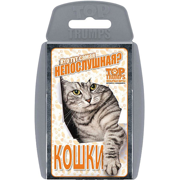 Настольная игра Козырные карты Кошки Top Trumps Настольная игра Козырные карты Кошки Top TrumpsНастольные игры для всей семьи<br>Всем нравятся кошки – ну, по крайней мере, на картинках. Обаятельные, милые, пушистые, самовлюблённые и жутко вредные, котики давно покорили и интернет, и человечество в целом. Но, котики бывают разные… есть ли среди множества пород самая-самая? Проверим?Самый непослушный, самый милый, самый большой и самый необычный – сравни котов друг с другом за партией в «Козырные Карты»!Тебя ждут:• Больше тридцати ярких и красивых карточек;• Куча интересных фактов о кошках. Вот ты знал, что в 2013-м в мэры Мехико баллотировался кот? А о том, что кошки могут поворачивать уши на 180о? С «Козырными Картами» ещё и не то узнаешь!• Простой и очень увлекательный геймплей;• Зашкаливающее количество МИЛОТЫ – на каждой карточке фотография котика!На любой карте в этой колоде есть пять характеристик: размер, уникальность, мягкость нрава, милость, непослушность. Догадайся, по какому параметру твоя кошка самая-самая, и другим игрокам придётся отдать своих котиков тебе. Собери их всех!<br><br>Ширина мм: 85<br>Глубина мм: 15<br>Высота мм: 135<br>Вес г: 100<br>Возраст от месяцев: 72<br>Возраст до месяцев: 2147483647<br>Пол: Унисекс<br>Возраст: Детский<br>SKU: 7041191