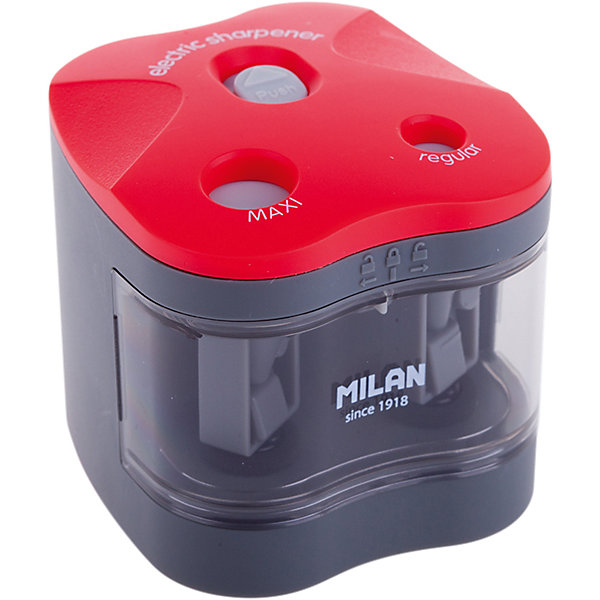 Точилка электрическая Maxi - Regular Milan, 2 отверстия Точилка электрическая Maxi - Regular Milan, 2 отверстияПисьменные принадлежности<br>Кол-во отверстий для заточки: 2<br>Размер: 66*64*63<br>Материал корпуса: пластик<br>Питание: 4 батарейки АА<br>Комплектация элементами питания: да<br>Контейнер для стружки: есть<br>Цвет корпуса: серый/красный<br>Диаметр отверстия: 12/8<br>Упаковка ед. товара: блистер<br>Наличие штрихкода на ед. товара: есть<br>Электрическая точилка MILAN. Лезвия острые и устойчивые к повреждению. Точилка идеально подходит для графитовых и цветных карандашей. Съемная передняя крышка для обеспечения утилизации стружки. В блистерной упаковке точилка и 4 батарейки 1,5V<br><br>Ширина мм: 240<br>Глубина мм: 110<br>Высота мм: 80<br>Вес г: 267<br>Возраст от месяцев: 84<br>Возраст до месяцев: 2147483647<br>Пол: Унисекс<br>Возраст: Детский<br>SKU: 7044157