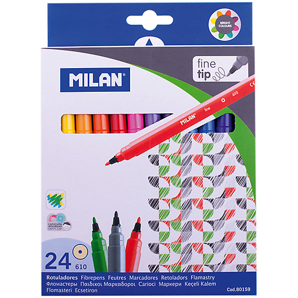 Фломастеры 610 24 цвета Milan Фломастеры 610 24 цвета MilanФломастеры<br>Количество цветов: 24<br>Толщина корпуса: стандартная<br>Длина корпуса с колпачком: 165<br>Форма корпуса: круглая<br>Тип наконечника: конический<br>Толщина линии: 1,0-2,0<br>Кол-во пишущих узлов: 1<br>Пол ребенка: универсальные<br>Тип чернил: смываемые<br>Тип поверхности: бумага<br>Диаметр корпуса: 10,4<br>Основа: водная<br>Вентилируемый колпачок: да<br>Упаковка ед. товара: картонная коробка<br>Наличие европодвеса: есть<br>Наличие штрихкода на ед. товара: есть<br>Форма зоны захвата: круглая<br><br>Ширина мм: 165<br>Глубина мм: 140<br>Высота мм: 20<br>Вес г: 235<br>Возраст от месяцев: 36<br>Возраст до месяцев: 2147483647<br>Пол: Унисекс<br>Возраст: Детский<br>SKU: 7044290
