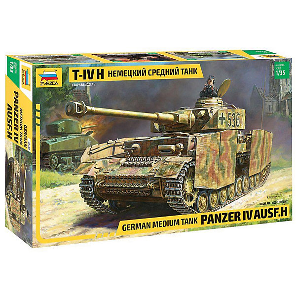 Сборная модель Звезда Немецкий средний танк T-IV H, 1:35 Сборная модель Звезда Немецкий средний танк T-IV H, 1:35Модели для склеивания<br>Модель сборная Немецкий средний танк T-IV H<br><br>Ширина мм: 242<br>Глубина мм: 400<br>Высота мм: 70<br>Вес г: 600<br>Возраст от месяцев: 36<br>Возраст до месяцев: 180<br>Пол: Мужской<br>Возраст: Детский<br>SKU: 7086422