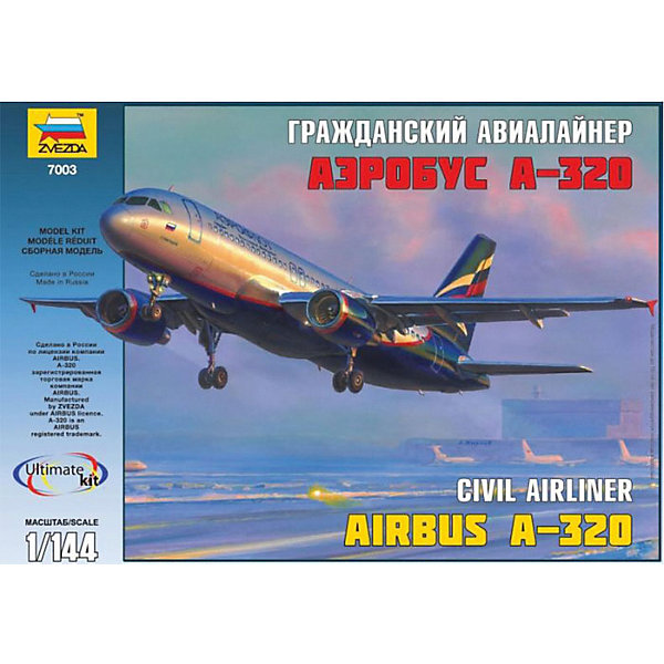 Сборная модель Звезда Пассажирский авиалайнер Аэробус А-320, 1:144 Сборная модель Звезда Пассажирский авиалайнер Аэробус А-320, 1:144Самолеты и вертолеты<br>Модель сборная Пассажирский авиалайнер Аэробус А-320<br><br>Ширина мм: 345<br>Глубина мм: 242<br>Высота мм: 60<br>Вес г: 400<br>Возраст от месяцев: 36<br>Возраст до месяцев: 180<br>Пол: Мужской<br>Возраст: Детский<br>SKU: 7086512