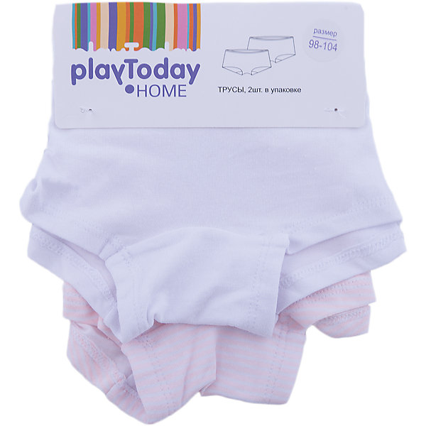Трусы PlayToday для девочки Трусы PlayToday для девочкиНижнее бельё<br>Характеристики товара:<br><br>• цвет: белый<br>• комплектация: 2 шт.<br>• состав ткани: 95% хлопок, 5% эластан<br>• сезон: круглый год<br>• пояс: резинка<br>• стразы<br>• страна бренда: Германия<br>• страна изготовитель: Китай<br><br>Детская одежда и обувь от PlayToday - это стильные вещи по доступным ценам. Трикотажный детский комплект состоит двух трусов. Трусы для девочки - разных расцветок. Пояс трусов для детей - мягкая резинка. <br><br>Трусы PlayToday (ПлэйТудэй) для девочки можно купить в нашем интернет-магазине.<br><br>Ширина мм: 196<br>Глубина мм: 10<br>Высота мм: 154<br>Вес г: 152<br>Цвет: белый<br>Возраст от месяцев: 36<br>Возраст до месяцев: 48<br>Пол: Женский<br>Возраст: Детский<br>Размер: 98,122,110<br>SKU: 7111168