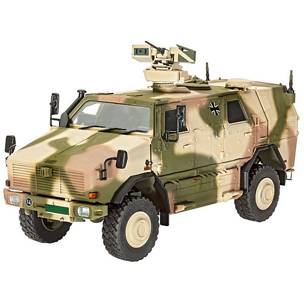 Броневик ATF Dingo 2 A3.3 PatSi Броневик ATF Dingo 2 A3.3 PatSiМодели для склеивания<br>Отличный подарок для моделиста увлекающегося современной бронетехникой. Модель немецкого броневика Dingo 2 GE A3.3 PatSi выполнена из пластика в масштабе 1:35. Для сборки понадобится клей и краска для покраски. Эти аксессуары приобретаются отдельно и в комплект не входят. <br> Данная модификация Dingo 2 использовалась Бундесвером в Афганистане с 2012 года для разведки и безопасного перемещения. Броневик имеют повышенную защиту от мин. Вместимость машины – 6 человек. Модификация A3.3 PatSi оснащалась пулеметом FLW 200 и автоматическим гранатометом 40 мм. Кроме того на машину установлены более совершенные приборы ночного видения. <br><br>Длина собранной модели: 17,5 см <br>Количество деталей: 238 <br>Рекомендуется для детей от 12 лет.<br><br>Ширина мм: 368<br>Глубина мм: 59<br>Высота мм: 238<br>Вес г: 560<br>Возраст от месяцев: 144<br>Возраст до месяцев: 2147483647<br>Пол: Мужской<br>Возраст: Детский<br>SKU: 7122349