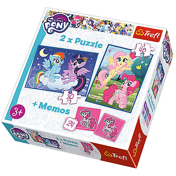 Пазлы Дружба это магия, 2 в 1 + мемо Пазлы Дружба это магия, 2 в 1 + мемоMy little Pony<br>Характеристики товара:<br><br>• количество деталей: 30; 48 шт.;<br>• размер картинки: 27,5х20,5 см;<br>• возраст: от 3 лет;<br>• материал: картон;<br>• размер упаковки: 28х6х28 см;<br>• страна бренда: Польша;<br>• страна производитель: Польша.<br><br>Пазлы «Дружба это магия» - прекрасная возможность подарить ребенку увлекательную игру, полезную для общего развития. В набор входят две картинки пазлов из 30 и 48 деталей и карточки мемо. Девочка сможет собрать картинки с любимыми героями My little Pony, а затем поиграть с яркими картинками, предназначенными для тренировки памяти и внимательности. Детали пазлов изготовлены из плотного картона, благодаря чему элементы картинки надежно стыкуются между собой и не деформируются во время игры. Игра с пазлами отлично развивает мелкую моторику, логическое мышление и концентрацию внимания.<br><br>Пазлы Дружба это магия, 2 в 1 + мемо, Trefl (Трефл) можно купить в нашем интернет-магазине.<br><br>Ширина мм: 282<br>Глубина мм: 62<br>Высота мм: 282<br>Вес г: 562<br>Возраст от месяцев: 36<br>Возраст до месяцев: 120<br>Пол: Женский<br>Возраст: Детский<br>SKU: 7126397