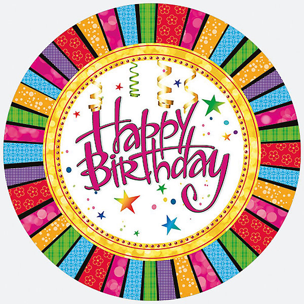 Одноразовые тарелки Susy Card Happy Birthday 23 см, 8 шт Одноразовые тарелки Susy Card Happy Birthday 23 см, 8 штТарелки<br>Характеристики товара: <br><br>• возраст: от 3 лет;<br>• вид: набор одноразовых тарелок;<br>• размер: 1x22,7x22,7 см.;<br>• вес: 91 гр.;<br>• диаметр тарелки: 23 см.;<br>• комплектность: 8 шт.;<br>• страна изготовитель: Германия.<br><br>Набор состоит из 8 картонных ламинированных тарелок. Они не только украсят стол, но и добавят праздничного настроения.<br><br>Продукция сертифицирована и отвечает международным стандартам безопасности и качества. При производстве посуды компания использует краски на водной основе. <br><br>Тарелки одноразовые можно купить внашем интернет-магазине.<br><br>Ширина мм: 10<br>Глубина мм: 227<br>Высота мм: 227<br>Вес г: 91<br>Возраст от месяцев: 36<br>Возраст до месяцев: 2147483647<br>Пол: Унисекс<br>Возраст: Детский<br>SKU: 7139194