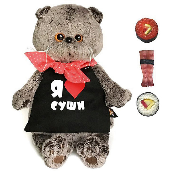 Басик суши -шеф. Басик суши -шеф.Мягкие игрушки-кошки<br>Характеристики товара:<br><br>• возраст: от 3 лет;<br>• материал: текстиль, искусственный мех;<br>• в комплекте: игрушка, 3 ролла;<br>• высота игрушки: 25 см;<br>• размер упаковки: 27х16х14 см;<br>• вес упаковки: 440 гр.;<br>• страна производитель: Россия.<br><br>Мягкая игрушка «Басик суши-шеф» Budi Basa - очаровательный пушистый котенок с добрыми глазками. Басик выглядит совсем как настоящий повар по приготовлению суши: на нем фартук с надписью и платок на шее. Игрушка выполнена из качественного безопасного материала, настолько приятного и мягкого, что ребенок будет брать с собой котенка в кроватку и спать в обнимку.<br><br>Мягкую игрушку «Басик суши-шефе» Budi Basa можно приобрести в нашем интернет-магазине.<br><br>Ширина мм: 27<br>Глубина мм: 16<br>Высота мм: 14<br>Вес г: 440<br>Возраст от месяцев: 36<br>Возраст до месяцев: 84<br>Пол: Женский<br>Возраст: Детский<br>SKU: 7143389