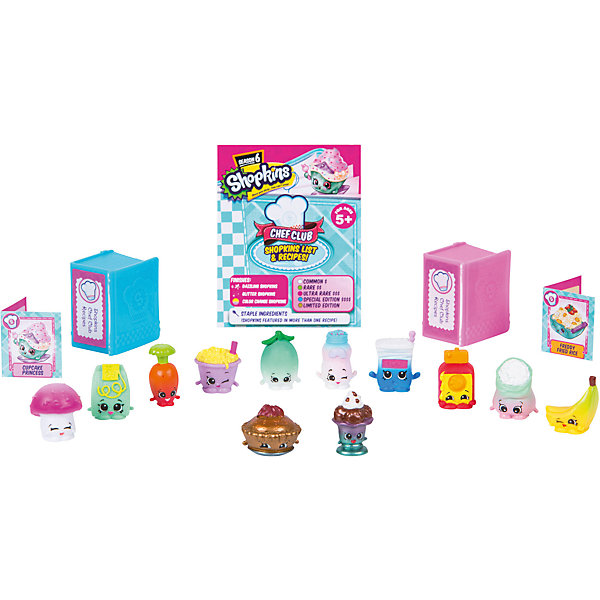 Набор из 12 мини-фигурок Moose Shopkins Chef Club, 6 сезон (в ассортименте) Набор из 12 мини-фигурок Moose Shopkins Chef Club, 6 сезон (в ассортименте)Игровые наборы с фигурками<br>Характеристики товара:<br><br>• возраст: от 5 лет;<br>• количество фигурок: 12 шт;<br>• размер фигурки: 2,5 см.;<br>• материал: пластик;<br>• упаковка: блистер;<br>• размер упаковки: 20х26х5,5 см.;<br>• вес: 230 гр.;<br>• наименование бренда, страна бренда: Moose (Мус), Австралия;<br>• страна изготовитель: Китай.<br><br>Фигурки «Shopkins» в блистере - это игровой набор из 12-ти ярких фигурок очаровательных персонажей-вкусняшек из серии «Кулинарный клуб» популярной линии детских игрушек от знаменитого бренда Moose. В комлект также входят 2 кулинарные книга, 2 карточки перонажей и буклет коллекционера, что несомненно порадует вашего ребенка. <br><br>Из маленьких пластиковых фигурок можно собирать большую коллекцию и придумывать различные интересные сюжеты для игры с ними. Отличное решение для развлечения с ребенком во время досуга.<br><br>Фигурки «Shopkins» изготовлены из высококачественных материалов, безопасных для детского здоровья.<br><br>Игры с фигурками прекрасно развивают мелкую моторику рук, внимательность, образное мышление, познавательный интерес, обогащают словарный запас.<br><br>Фигурки «Shopkins» в блистере, 12 шт., Moose (Мус) можно купить в нашем интернет-магазине.<br><br>Ширина мм: 200<br>Глубина мм: 56<br>Высота мм: 260<br>Вес г: 230<br>Возраст от месяцев: 60<br>Возраст до месяцев: 2147483647<br>Пол: Женский<br>Возраст: Детский<br>SKU: 7143844