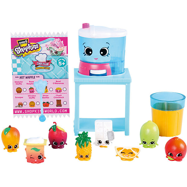 Игровой набор Moose Shopkins Chef Club, Соковыжималка Игровой набор Moose Shopkins Chef Club, СоковыжималкаИгровые наборы с фигурками<br>Характеристики товара:<br><br>• возраст: от 5 лет;<br>• количество фигурок: 8 шт;<br>• материал: пластик;<br>• упаковка: картонная коробка;<br>• размер упаковки: 23х26х5,5 см.;<br>• вес: 260 гр.;<br>• наименование бренда, страна бренда: Moose (Мус), Австралия;<br>• страна изготовитель: Китай.<br><br>Набор Кулинарный клуб «Соковыжималка» Shopkins - это большой игровой набор из 8-ми ярких фигурок очаровательных персонажей-вкусняшек из серии «Кулинарный клуб» популярной линии детских игрушек от знаменитого бренда Moose. <br><br>В комлект также входит соковыжимвлка на подставке, стакан, палочка для размешивания и буклет коллекционера, все эти аксессуары помогут детям делать яркие и сочные коктели и смузи. <br><br>Из маленьких пластиковых фигурок можно собирать большую коллекцию и придумывать различные интересные сюжеты для игры с ними. Фигурки «Shopkins» изготовлены из высококачественных материалов, безопасных для детского здоровья. <br><br>Игры с фигурками прекрасно развивают мелкую моторику рук, внимательность, образное мышление, познавательный интерес, обогащают словарный запас.<br><br>Набор Кулинарный клуб «Соковыжималка» Shopkins, 8 фигурок, Moose (Мус) можно купить в нашем интернет-магазине.<br><br>Ширина мм: 230<br>Глубина мм: 55<br>Высота мм: 260<br>Вес г: 260<br>Возраст от месяцев: 60<br>Возраст до месяцев: 2147483647<br>Пол: Женский<br>Возраст: Детский<br>SKU: 7143847