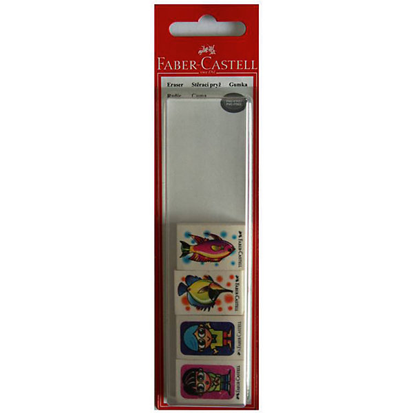 Ластик Faber-Castell Рыбки и друзья, 4 шт Ластик Faber-Castell Рыбки и друзья, 4 штЧертежные принадлежности<br>Характеристики товара:<br><br>• количество: 4 шт.;<br>• не содержат ПВХ;<br>• для стирания чернографитных и цветных карандашей;<br>• размер ластиков: 3,5х2,2х0,5 см.<br><br>Ластики Faber-Castell Рыбки и Друзья можно купить в нашем интернет-магазине.<br><br>Ширина мм: 210<br>Глубина мм: 50<br>Высота мм: 10<br>Вес г: 60<br>Возраст от месяцев: 36<br>Возраст до месяцев: 144<br>Пол: Унисекс<br>Возраст: Детский<br>SKU: 7179086
