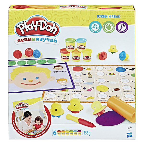Набор пластилина Hasbro Play-Doh Буквы и языки Набор пластилина Hasbro Play-Doh Буквы и языкиНаборы для лепки<br>Характеристики товара:<br><br>• возраст: от 2 лет;<br>• в комплекте: 33 буквы-штампы, стилус, ролик, 2 двухсторонних развивающих коврика, 6 банок пластилина;<br>• размер упаковки: 30,5х33х5,7 см;<br>• вес упаковки: 1,315 кг;<br>• страна производитель: Китай.<br><br>Игровой набор Play-Doh «Буквы и языки» позволит вылепить разнообразные фигурки из пластилина. Кроме этого, в игровой форме ребенок познакомится с буквами алфавитами, новыми словами, животными, понятиями, научится строить слова сам.<br><br>Пластилин Play-Doh выполнен из натуральных компонентов и безопасен для ребенка. Он хорошо разминается, не прилипает к рукам, не пачкает одежду.<br><br>Игровой набор Play-Doh «Буквы и языки» можно приобрести в нашем интернет-магазине.<br><br>Ширина мм: 57<br>Глубина мм: 305<br>Высота мм: 330<br>Вес г: 1315<br>Возраст от месяцев: 48<br>Возраст до месяцев: 2147483647<br>Пол: Женский<br>Возраст: Детский<br>SKU: 7186014