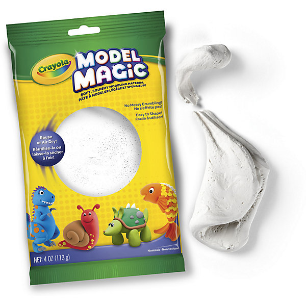Застывающий пластилин Crayola Model Magic, белый 113 гр Застывающий пластилин Crayola Model Magic, белый 113 грМасса для лепки<br>Характеристики товара:<br><br>• возраст: от 4 лет;<br>• упаковка: пакет;<br>• размеры упаковки - 23х14х4 см.;<br>• вес упаковки: 120 гр.; <br>• состав: пластилин;<br>• цвет: белый;<br>• бренд: Crayola (Крайола);<br>• страна-производитель: США.<br><br>Застывающий пластилин «Model Magic» для лепки белого цвета от американского производителя Crayola. <br><br>Из данного пластилина можно слепить всевозможные фигурки, тщательно выделывая даже мелкие элементы. Масса имеет способность застывать на открытом воздухе в течение 1 суток, - в зависимости от толщины изделия. Это позволит в дальнейшем раскрасить фигурку, а затем играть с ней.<br><br>Игры с пластилином способствуют развитию мелкой моторики, координации движений, усидчивости, воображения и множеству других полезных навыков. <br><br>Товары для творчества от американского производителя Crayola изготовлены из безопасных для здоровья ребенка материалов, прошедших соответствие европейским стандартам качества. <br><br>Застывающий пластилин «Model Magic», белый, Crayola (Крайола) можно купить в нашем интернет-магазине.<br><br>Ширина мм: 40<br>Глубина мм: 140<br>Высота мм: 230<br>Вес г: 120<br>Возраст от месяцев: 48<br>Возраст до месяцев: 2147483647<br>Пол: Унисекс<br>Возраст: Детский<br>SKU: 7187855