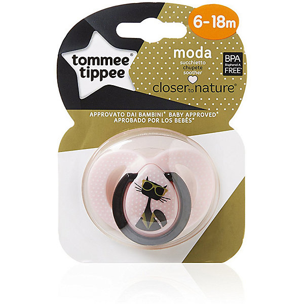 Силиконовая пустышка Tommee Tippee Moda Кошечка 6-18 мес., розовая Силиконовая пустышка Tommee Tippee Moda Кошечка 6-18 мес., розоваяПустышки<br>Характеристики:<br><br>• возраст: 6+;<br>• материал: силикон, пластик;<br>• размер упаковки: 11,7х8,5х3,5 см;<br>• упаковка: блистер на картоне;<br>• количество: 1 шт. в упаковке;<br>• вес: 25 г;<br>• особенности: не содержат Бисфенол А;<br>• производитель: Tommee Tippee.<br><br>Стильная ортодонтическая пустышка с удобным колечком и нагубником повторяет форму нёба малыша, способствуя здоровому развитию ротовой полости ребенка. Пустышки «Moda» разработаны совместно с ведущими врачами-стоматологами. В производстве используется медицинский силикон высшего качества.<br><br>Пустышка декорирована рисунком с собачками, ее удобно держать маленькими ручками. Благодаря уникальной форме пустышку легко мыть и стерилизовать.<br><br>Пустышку силиконовую «Moda» 6-18 мес., с кошечкой (розовая), Tommee Tippee можно купить в нашем интернет-магазине.<br><br>Ширина мм: 25<br>Глубина мм: 55<br>Высота мм: 50<br>Вес г: 20<br>Цвет: розовый<br>Возраст от месяцев: 6<br>Возраст до месяцев: 18<br>Пол: Унисекс<br>Возраст: Детский<br>SKU: 7196592