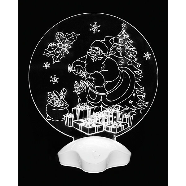 Новогодний светильник Magic Land Дедушка Мороз и подарки Новогодний светильник Magic Land Дедушка Мороз и подаркиНовогодние световые фигуры<br>Характеристики:<br><br>• возраст: от 3 лет;<br>• 3D<br>• мигающий белый свет (светодиодная лента 2 светодиода) <br>• работа от батарейки СR2032 (2 шт в комплекте) <br>• переключатель ВКЛ/ВЫКЛ в основании базы <br>• перед включением необходимо удалить защитный ярлычок из отсека для батареек <br>• состав: акрил, пластик, металл <br>• размер базы 4,5х4,5х3,3 см <br>• размер акрилового полотна 9х0,5х9см<br>• упаковка: блистер<br><br>Новогодняя световая композиция дополнит новогодний интерьер и подарит тепло и уют во время праздника. <br><br>Светильник акриловый Дедушка мороз и подарки можно купить в нашем интернет-магазине.<br><br>Ширина мм: 192<br>Глубина мм: 47<br>Высота мм: 212<br>Вес г: 3<br>Возраст от месяцев: 36<br>Возраст до месяцев: 2147483647<br>Пол: Унисекс<br>Возраст: Детский<br>SKU: 7199862