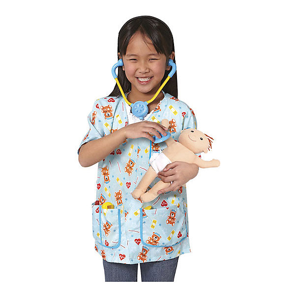 Карнавальный костюм Melissa & Doug Детская медсестра Карнавальный костюм Melissa & Doug Детская медсестраНовинки для праздника<br>Характеристики товара:<br><br>• серия: игровые костюмы;<br>• в наборе: халат, стетоскоп, молоточек, градусник, шприц и мягконабивной пупс;<br>• возраст: 3 - 6 лет, ростом от 104 до 116см;<br>• размер упаковки: 53х43х10 см;<br>• страна производствыа: Китай.<br><br>С помощью этого замечательного костюма дети смогут придумать много интересных сюжетов для игр в доктора. Халатик выполнен из текстиля с узором из медвежат и сердечек. В нагрудный карман можно положить бейдж с именем и должностью медперсонала. <br><br>Melissa & Doug, Костюм Детская медсестра можно купить в нашем интернет-магазине.<br><br>Ширина мм: 450<br>Глубина мм: 20<br>Высота мм: 550<br>Вес г: 476<br>Возраст от месяцев: 36<br>Возраст до месяцев: 72<br>Пол: Женский<br>Возраст: Детский<br>SKU: 7220841