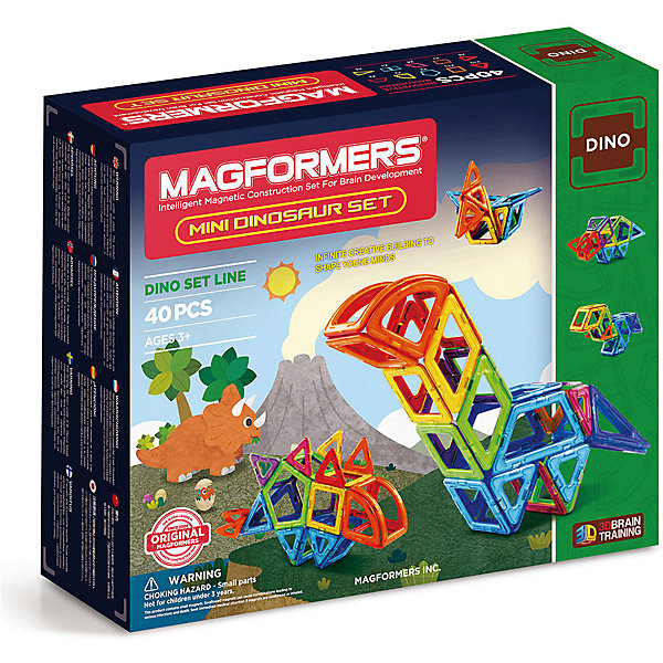 Магнитный конструктор Magformers Mini Dinosaur set Магнитный конструктор Magformers Mini Dinosaur setМагнитные конструкторы<br>Характеристики товара:<br><br>• возраст: от 3 лет;<br>• материал: пластик;<br>• в комплекте: 40 элементов, инструкция;<br>• размер упаковки: 25х29х9 см;<br>• вес упаковки: 1 кг;<br>• страна производитель: Корея.<br><br>Магнитный конструктор Magformers Mini Dinosaur set позволит детям построить из элементов фигурки динозавров, а также, проявляя фантазию, домики, башни, машинки. Удивительная особенность данного конструктора состоит в том, что детали конструктора надежно и крепко соединяются между собой благодаря магнитам. Магниты внутри деталей уже сделаны таким образом, что позволяют элементам присоединяться и поворачиваться друг к другу нужной стороной.<br><br>Конструктор развивает у детей пространственное и логическое мышление, мелкую моторику рук, воображение и фантазию. Помимо этого, в процессе игры ребенок знакомится с основными геометрическими фигурами. Элементы выполнены из прочного качественного пластика.<br><br>Магнитный конструктор Magformers Mini Dinosaur set можно приобрести в нашем интернет-магазине.<br><br>Ширина мм: 250<br>Глубина мм: 290<br>Высота мм: 90<br>Вес г: 1000<br>Возраст от месяцев: 36<br>Возраст до месяцев: 168<br>Пол: Унисекс<br>Возраст: Детский<br>SKU: 7221164