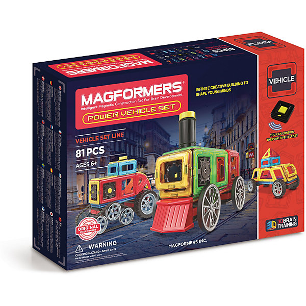 Магнитный конструктор Magformers Power Vehicle Set Магнитный конструктор Magformers Power Vehicle SetМагнитные конструкторы<br>Характеристики товара:<br><br>• возраст: от 3 лет;<br>• материал: пластик;<br>• в комплекте: 81 элемент, инструкция;<br>• размер упаковки: 51х36х10 см;<br>• вес упаковки: 2,825 кг;<br>• страна производитель: Корея.<br><br>Магнитный конструктор Magformers Power Vehicle set позволит детям построить из элементов разнообразные машинки. Удивительная особенность данного конструктора состоит в том, что детали конструктора надежно и крепко соединяются между собой благодаря магнитам. Магниты внутри деталей уже сделаны таким образом, что позволяют элементам присоединяться и поворачиваться друг к другу нужной стороной.<br><br>Дополнят машинки такие детали, как колеса, гусеницы. Конструктор развивает у детей пространственное и логическое мышление, мелкую моторику рук, воображение и фантазию. Помимо этого, в процессе игры ребенок знакомится с основными геометрическими фигурами. Элементы выполнены из прочного качественного пластика.<br><br>Магнитный конструктор Magformers Power Vehicle set можно приобрести в нашем интернет-магазине.<br><br>Ширина мм: 360<br>Глубина мм: 510<br>Высота мм: 100<br>Вес г: 2825<br>Возраст от месяцев: 36<br>Возраст до месяцев: 168<br>Пол: Унисекс<br>Возраст: Детский<br>SKU: 7221168