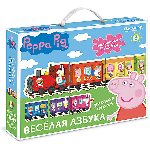 Свинка Пеппа.Наст.игра.Паровозик.Веселая Азбука.02361 Свинка Пеппа.Наст.игра.Паровозик.Веселая Азбука.02361Азбуки<br>Характеристики товара:<br><br>• возраст: от 3 лет; <br>• пол: для девочек и мальчиков;<br>• размер упаковки: 28x23x6 см.;<br>• вес: 500 гр.;<br>• герой: свинка пеппа;<br>• комплект: 66 карточек с пазловым замком;<br>• количество предполагаемых игроков: 1-4;<br>• время игры: 10-15 минут;<br>• из чего сделана игрушка (состав): картон;<br>• упаковка: картонная коробка;<br>• страна обладатель бренда: Россия.<br><br>Обучающая настольная игра «Веселый паровозик» поможет детям в игровой форме запомнить буквы алфавита.<br><br>Игрокам необходимо собрать в правильном порядке пазлы в виде вагонов с изображением героев мультфильма cвинка пеппа. <br><br>Благодаря обучающему набору дети смогут расширить кругозор и развить логическое мышление.<br><br>Настольную игру «Веселый паровозик» можно купить в нашем интернет-магазине.<br><br>Ширина мм: 280<br>Глубина мм: 230<br>Высота мм: 60<br>Вес г: 500<br>Возраст от месяцев: 36<br>Возраст до месяцев: 2147483647<br>Пол: Унисекс<br>Возраст: Детский<br>SKU: 7240752