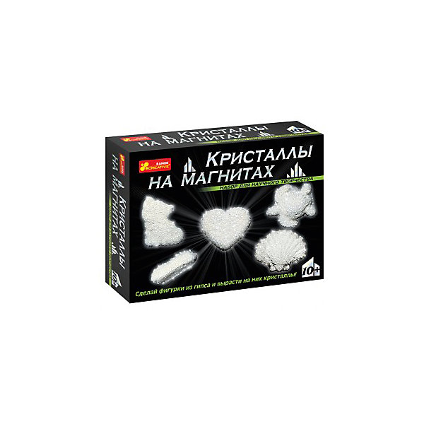 Кристаллы на магнитах, Кристаллы на магнитах (белые) Кристаллы на магнитах, Кристаллы на магнитах (белые)Выращивание кристаллов<br>И взрослые, и дети восхищаются драгоценными камнями. А ты только представь, что у тебя на холодильнике появятся магнитики, усыпанные переливающимися кристаллами! И эти кристаллы ты вырастишь сам на обыкновенных фигурах из гипса. Создание такого чуда не займет много времени, зато доставит много радости. Эти «драгоценные» магнитики ты сможешь не только повесить на своем холодильнике, но и подарить своим друзьям.<br>В набор входит: пластиковая форма, магниты (5 шт.), пластиковая ложка, скотч, порошок для выращивания кристаллов, гипс, пластиковая тарелка, защитные перчатки, пошаговая инструкция.<br><br>Ширина мм: 170<br>Глубина мм: 50<br>Высота мм: 220<br>Вес г: 355<br>Возраст от месяцев: 120<br>Возраст до месяцев: 120<br>Пол: Унисекс<br>Возраст: Детский<br>SKU: 7250195