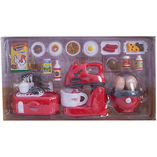 Игровой набор Abtoys Помогаю маме Кухонная техника с продуктами Игровой набор Abtoys Помогаю маме Кухонная техника с продуктамиИгрушечная бытовая техника<br>Характеристики товара:<br><br>• возраст: от 3 лет;<br>• материал: пластик;<br>• в комплекте: плита, блендер, яйцеварка, чашка, яйцо 2 шт., ложка, вилка, ножик, кастрюля с крышкой, сковорода с крышкой, кран, упаковка с напитком 4 шт., приправа для курицы в коробке, пицца, печенье 6 шт., пирожные 5 шт., хот-дог 2 шт., гамбургер, тарелка 4 шт;<br>• тип батареек: 6 батареек АА;<br>• наличие батареек: в комплект не входят;<br>• размер упаковки: 40х22х9 см;<br>• вес упаковки: 700 гр.;<br>• страна производитель: Китай.Игровой набор «Помогаю маме. Кухонная техника с продуктами» Abtoys познакомит юную хозяйку с устройством и назначением кухонной техники и позволит приготовить вкусные блюда своим любимым куклам. Игрушки оснащены световыми эффектами. В микроволновке крутится тарелка. Игрушки выполнены из качественного пластика. <br><br>Игровой набор «Помогаю маме. Кухонная техника с продуктами» Abtoys можно приобрести в нашем интернет-магазине.<br><br>Ширина мм: 400<br>Глубина мм: 90<br>Высота мм: 220<br>Вес г: 700<br>Возраст от месяцев: 36<br>Возраст до месяцев: 120<br>Пол: Женский<br>Возраст: Детский<br>SKU: 7276537