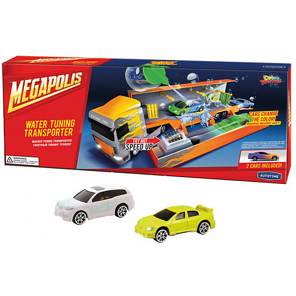 Автомойка в грузовике Autotime Color twisters water Rasing Transporter-1, с 2-мя машинками Автомойка в грузовике Autotime Color twisters water Rasing Transporter-1, с 2-мя машинкамиМашинки<br>Характеристики:<br><br>• возраст: от 3 лет;<br>• тип игрушки: легковой транспорт;<br>• особенности: машинка меняет цвет в воде;<br>• материал: пластик, металл;<br>• размер: 45,7х17,8х5,1 см;<br>• вес: 665 гр;<br>• страна бренда: США;<br>• страна производитель: Китай;<br>• тип упаковки: коробка с окошком;<br>• бренд: Autogrand.<br><br>Машина Autogrand «COLOR TWISTERS WATER RACING TRANSPORTER-1» ассортимент - это новое поколение машинок. Это связанно с тем, что корпус машинок имеет свойство менять цвет и дизайн в зависимости от температуры воды, в которую машинки попадают. <br><br>Цвет автомобиля меняется при изменении температуры. Для того, чтобы быстро изменить цвет корпуса автомобиля, нужно просто опустить его в горячую или холодную воду. При комнатной температуре она постепенно будет возвращаться в свой цвет. Чтобы моментально вернуть первоначальный вид автомобиля, достаточно просто опустить его в горячую воду. Если холодная вода попадает не на весь корпус, а частично, цвет будут менять только те части автомобиля, на которые попадала вода. <br><br>Машина изготовлена из литого металла и пластмассы. Машинка сделана из безопасных материалов. В комплекте грузовик, аксессуары, 2 машинки. Так же красители, которыми окрашены все части автомобиля являются гипоаллергенными и не навредят здоровью ребенка. Игрушка прошла все необходимые проверки и получили все сертификаты качества.<br><br>Машину от бренда Autogrand «COLOR TWISTERS WATER RACING TRANSPORTER-1» можно купить в нашем интернет-магазине.<br><br>Ширина мм: 457<br>Глубина мм: 178<br>Высота мм: 51<br>Вес г: 665<br>Возраст от месяцев: 36<br>Возраст до месяцев: 2147483647<br>Пол: Мужской<br>Возраст: Детский<br>SKU: 7321062