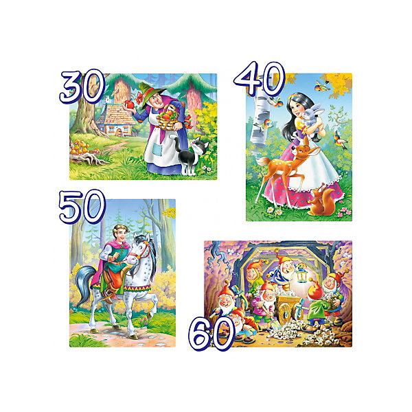 Пазл 4 в 1 Castorland Белосгежка и 7 гномов, 30/40/50/60 деталей Пазл 4 в 1 Castorland Белосгежка и 7 гномов, 30/40/50/60 деталейПазлы для малышей<br>Характеристики товара:<br><br>• возраст: от 5 лет;<br>• из чего сделана игрушка (состав): картон; <br>• количество деталей: 180 шт;<br>• комплект: 4 пазла;<br>• размер картинки: 19,7х29 см;<br>• размер упаковки: 24,5,5х17,5х3,7 см;<br>• упаковка: картонная коробка;<br>• вес: 200 гр.;<br>• страна производителя: Польша.<br><br>Пазл «Белоснежка и семь гномов» включает в себя 4 картинки, которые можно собрать из 180 элементов. Каждая головоломка имеет свой рисунок: прекрасный принц, злая колдунья, беззаботные гномики и Белоснежка, окруженная лесными жителями. Каждый пазл состоит из определенного числа элементов: 30, 40, 50 и 60 штук.<br><br>Пазл состоит из 180 элементов, изготовленных из качественного плотно спрессованного картона. Все детали имеют ровные края, поэтому легко соединяются друг с другом, образуя ровное полотно.<br> <br>Пазл «Белоснежка и 7 гономов 30-40-50-60» Castorland можно купить в нашем интернет-магазине.<br><br>Ширина мм: 245<br>Глубина мм: 175<br>Высота мм: 37<br>Вес г: 200<br>Возраст от месяцев: 84<br>Возраст до месяцев: 2147483647<br>Пол: Женский<br>Возраст: Детский<br>SKU: 7323841