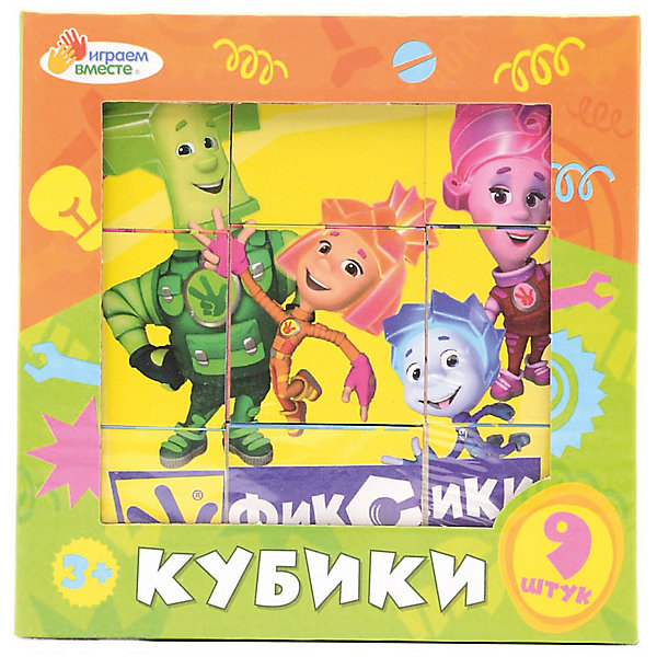 Кубики Играем вместе Фиксики, 9 штук Кубики Играем вместе Фиксики, 9 штукРазвивающие игрушки<br>Характеристики товара:<br><br>• количество кубиков: 9;<br>• возраст: от 3 лет;<br>• материал: пластик;<br>• размер упаковки: 12х12х4 см;<br>• страна производства: Россия. <br><br>Фиксики - один из любимых мультсериалов современных детей. Дети с радостью наблюдают за жизнью маленьких мастеров и получают новые знания. С помощью набора от Играем вместе ребенок сможет собрать изображения Маси, Папуса, Нолика и Симки. Чтобы получилось нужное изображение, необходимо правильно расположить все 9 кубиков. Кубики не имеют острых углов и тщательно отшлифованы.<br><br>Набор из 9-и кубиков «Фиксики», Играем вместе можно купить в нашем интернет-магазине.<br><br>Ширина мм: 6<br>Глубина мм: 6<br>Высота мм: 6<br>Вес г: 210<br>Возраст от месяцев: 36<br>Возраст до месяцев: 84<br>Пол: Унисекс<br>Возраст: Детский<br>SKU: 7328012