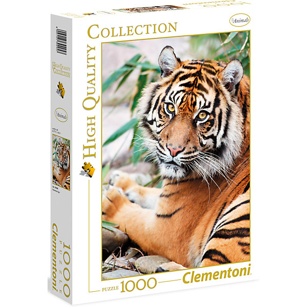 Пазл Clementoni Суматранский тигр, 1000 элементов Пазл Clementoni Суматранский тигр, 1000 элементовПазлы классические<br>Характеристики товара:<br><br>• возраст: от 7 лет;<br>• пол: для девочек и мальчиков;<br>• количество элементов: 1000 шт.;<br>• из чего сделана игрушка (состав): картон;<br>• размер упаковки: 37х5,5х28,1 см.;<br>• вес: 845 гр.;<br>• упаковка: картонная коробка;<br>• размер собранного пазла: 69х50 см.;<br>• страна обладатель бренда: Италия.<br><br>Бренд Clementoni представляет вниманию детей и взрослых эффектный пазл «Суматранский тигр» из серии Animals. <br><br>Он состоит из целой тысячи элементов и в собранном виде представляет собой весьма реалистичное изображение этого крупного хищника из семейства кошачьих, величаво лежащего на земле и смотрящего прямо на зрителя. <br><br>Собрать такой большой пазл, конечно, не так-то просто, но великолепное изображение, получающееся в итоге, служит отличной мотивацией, чтобы все-таки решиться это сделать.<br><br>Пазл «Суматранский тигр» можно купить в нашем интернет-магазине.<br><br>Ширина мм: 370<br>Глубина мм: 55<br>Высота мм: 281<br>Вес г: 875<br>Возраст от месяцев: 84<br>Возраст до месяцев: 2147483647<br>Пол: Унисекс<br>Возраст: Детский<br>SKU: 7335617