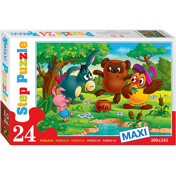 Пазл Maxi Step Puzzle Винни-Пух, 24 элемента Пазл Maxi Step Puzzle Винни-Пух, 24 элементаПазлы для малышей<br>Пазл Винни Пух создан по мотивам любимого советского мультфильма «Винни Пух».<br><br><br><br>Винни Пух - медвежонок, который любит мед и хорошо покушать, именно поэтому он часто попадает в смешные и безвыходные ситуации. У Винни Пуха есть друзья - поросёнок Пятачок, ослик Иа и мудрая Сова, вместе они играют, путешествуют и веселятся.<br><br><br><br>Пазлы совершенствуют внимание и память, тренируют мелкую моторику, а также способствуют развитию образного и логического мышления.<br><br><br><br>Характеристики пазла:<br><br><br><br>•качественное изображение;<br>•большие детали пазла (8 ? 8,5 см) - подходят для детей от 3х лет, удобны в манипулировании, эргономичны для детской руки;<br>•экологически чистые, нетоксичные материалы. (компания Step Puzzle гарантирует высокое качество пазла и точность подгонки).<br><br>Размер собранного изображения - 50 ? 34,5 см.<br><br>Ширина мм: 375<br>Глубина мм: 245<br>Высота мм: 40<br>Вес г: 658<br>Возраст от месяцев: 36<br>Возраст до месяцев: 2147483647<br>Пол: Унисекс<br>Возраст: Детский<br>SKU: 7338299