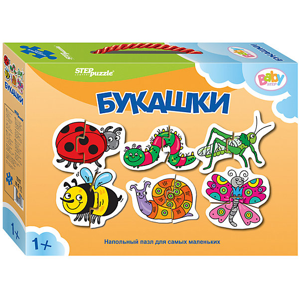 Напольный пазл 6 в 1 Step Puzzle Насекомые, по 2 элемента на каждую картинку Напольный пазл 6 в 1 Step Puzzle Насекомые, по 2 элемента на каждую картинкуКоврики-пазлы<br>Характеристики товара:<br><br>• возраст: от 1 года;<br>• комплект: 6 пазлов по 2 элемента;<br>• материал: картон;<br>• размер 1 собранного пазла: 34х34 см;<br>• упаковка: картонная коробка с ручкой;<br>• размер упаковки: 24,5х17х5 см;<br>• бренд, страна производства: STEP puzzle, Россия.<br><br>Напольный пазл-мозаика «Букашки» станет отличной развивающей игрушкой для малыша. В комплект входят 6 пазлов по 2 элемента каждый, с изображением божьей коровки, гусеницы, кузнечика, улитки, пчелки и бабочки. Все детали пазла яркие, красочные, а главное – крупные.<br><br>Собирая детали пазла, малыш познакомится с различными насекомыми, увидит как они выглядят и увеличит свой словарный запас. Играя с таким пазлом-мозайкой, малыш сможет развивать моторику рук и тактильное восприятие.<br><br>Пазл упакован в картонную коробку с изображением основной картинки, на которую удобно ориентироваться при сборке. Пазл сделан из прочных и качественных, нетоксичных и гипоаллергенных материалов.<br><br>Напольный пазл-мозаика «Букашки», набор 6 пазлов можно купить в нашем интернет-магазине.<br><br>Ширина мм: 240<br>Глубина мм: 170<br>Высота мм: 50<br>Вес г: 200<br>Возраст от месяцев: 12<br>Возраст до месяцев: 2147483647<br>Пол: Унисекс<br>Возраст: Детский<br>SKU: 7338308